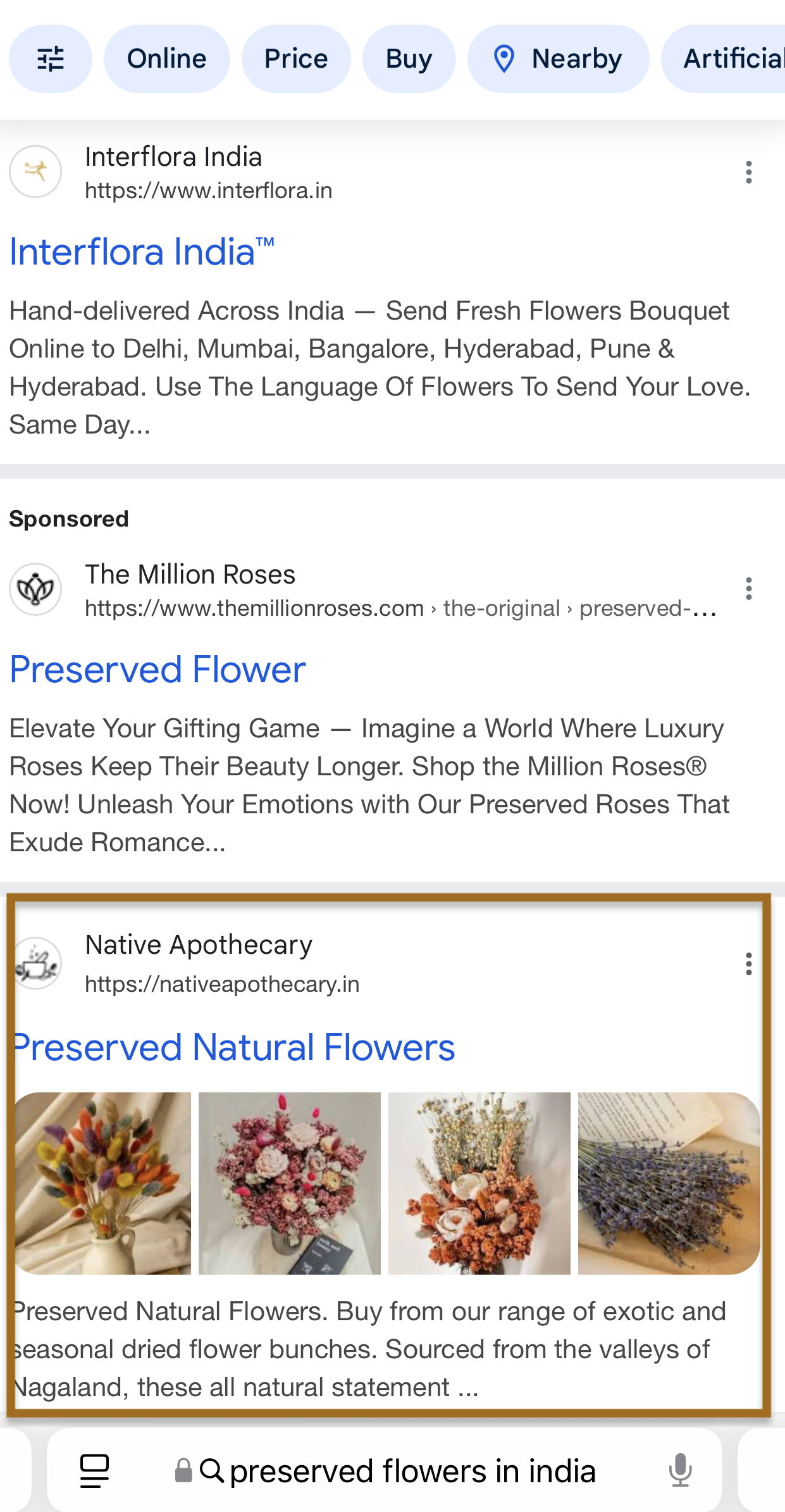 Became the largest and top searched Dried flower seller on Google in India