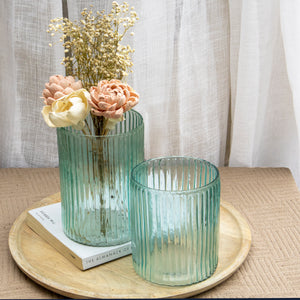 Fluted Glass Vase- Aqua