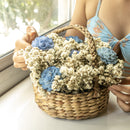 Blue and White Preserved Flowers with Basket