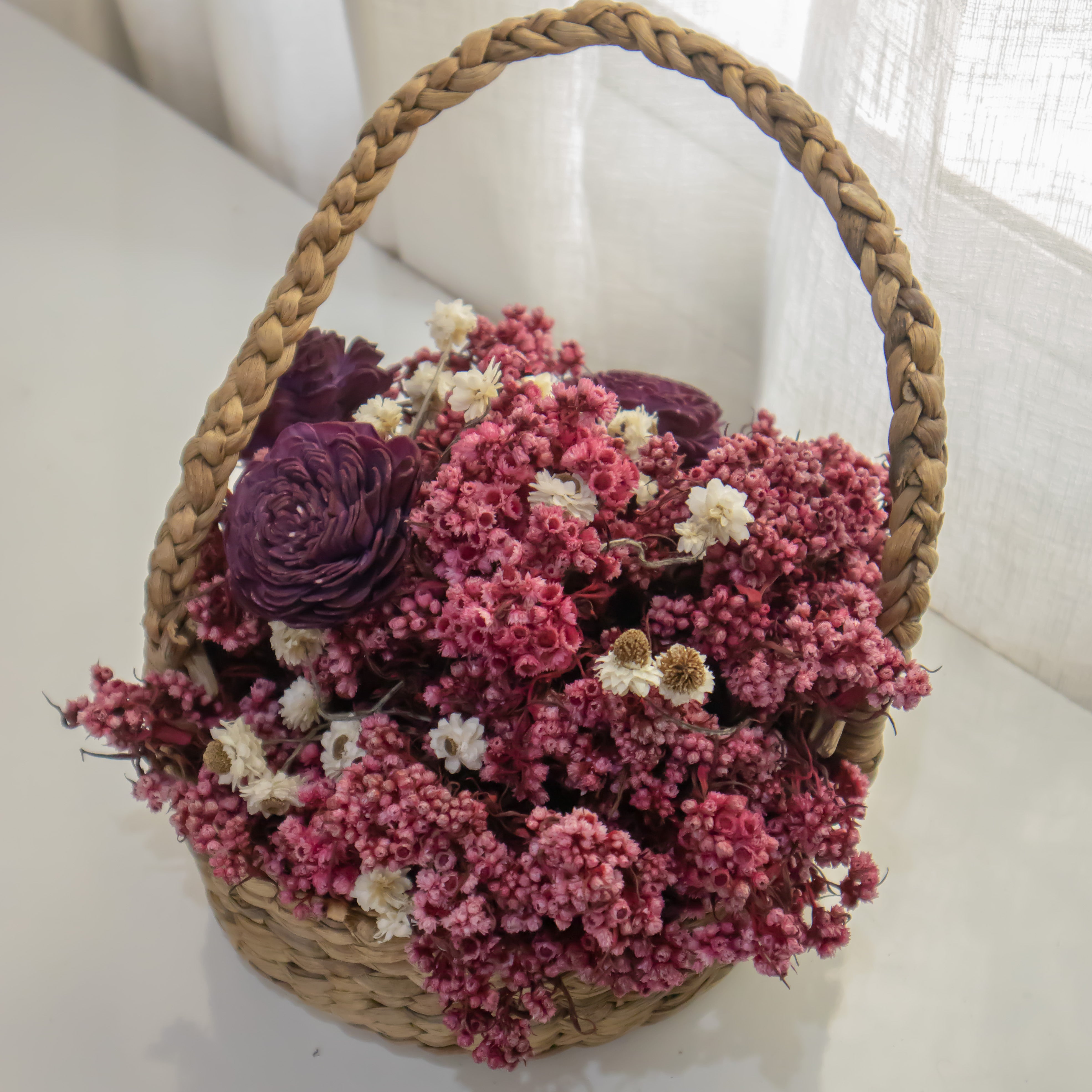 Pink and Purple Preserved Flowers with Kauna Basket