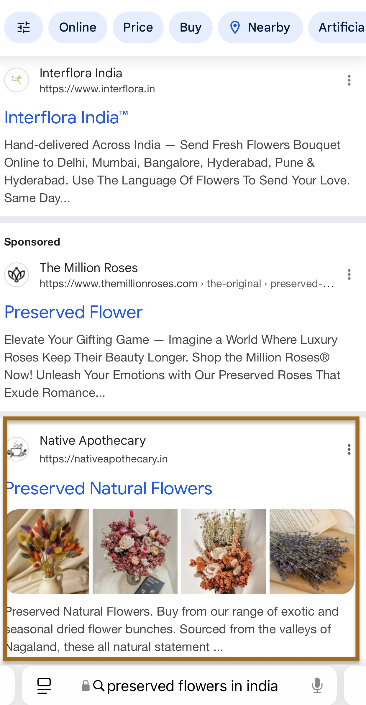 Became the largest and top searched  Dried flower seller on Google in India